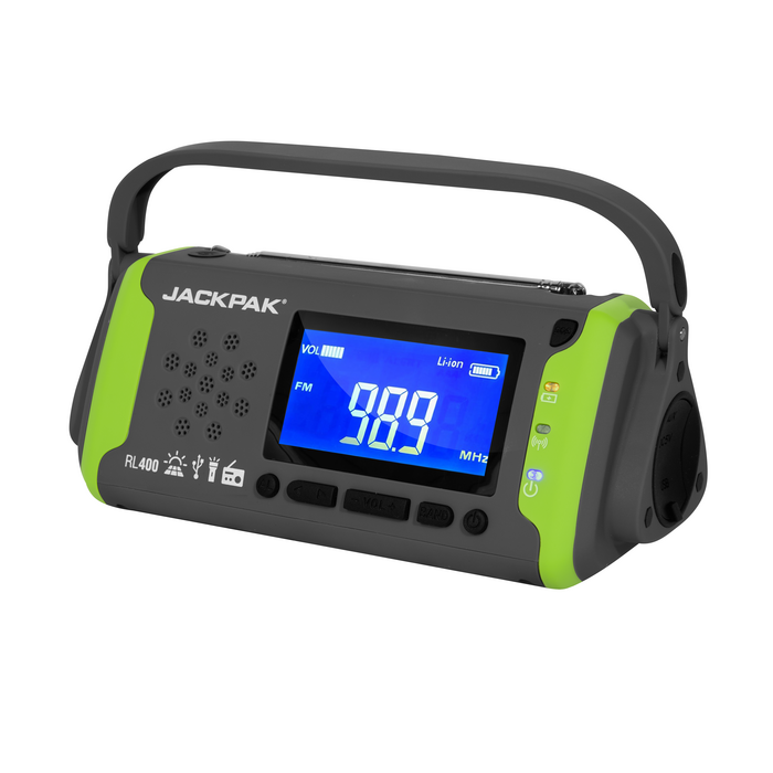 JackPak RL400 Emergency Radio, 6-in-1 Power Bank with Flashlight, Portable Power, Emergency Power Solutions, JackPak Accessories